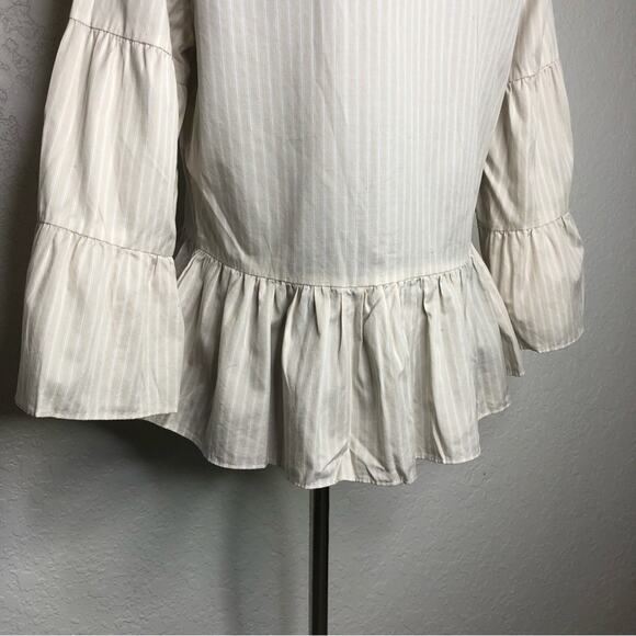 Tyler Boe tan and white striped ruffle pleated hem sleeve top size Medium - Picture 11 of 15